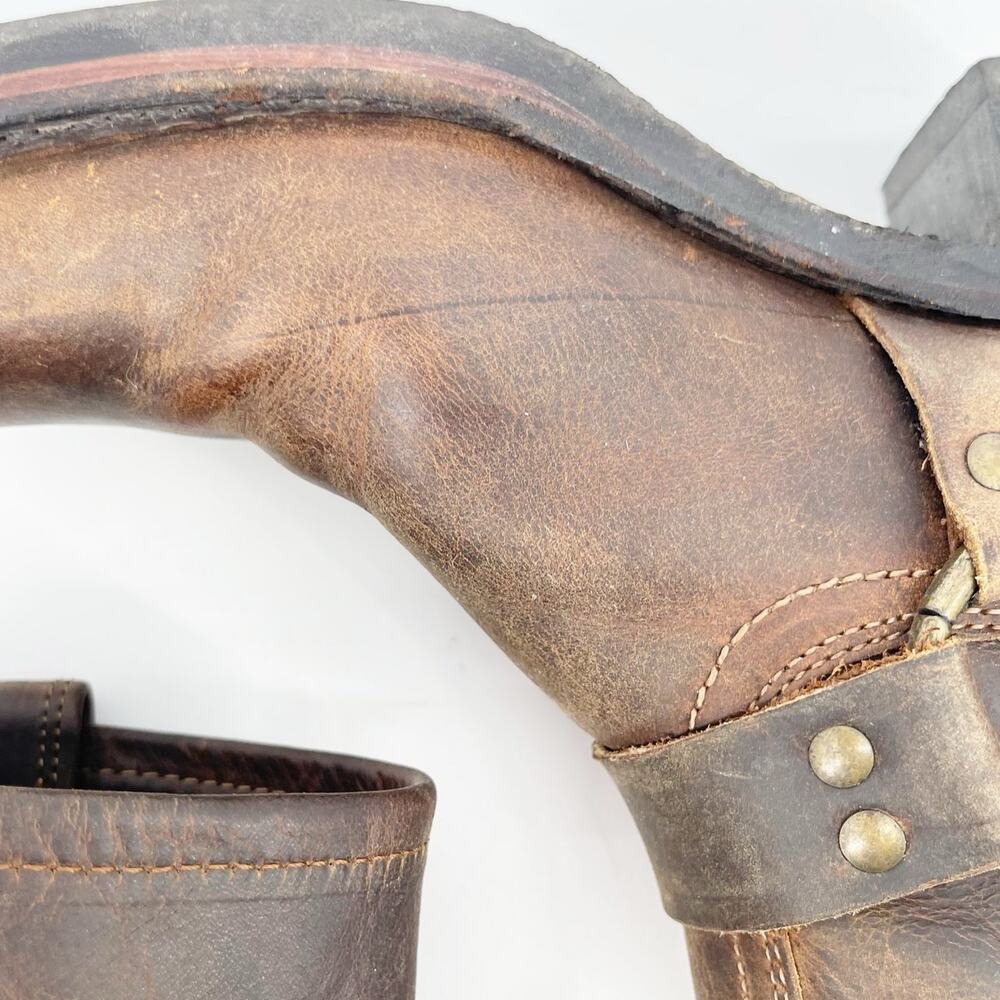 Frye Brown Leather Harness Heeled Boots - Picture 6 of 12